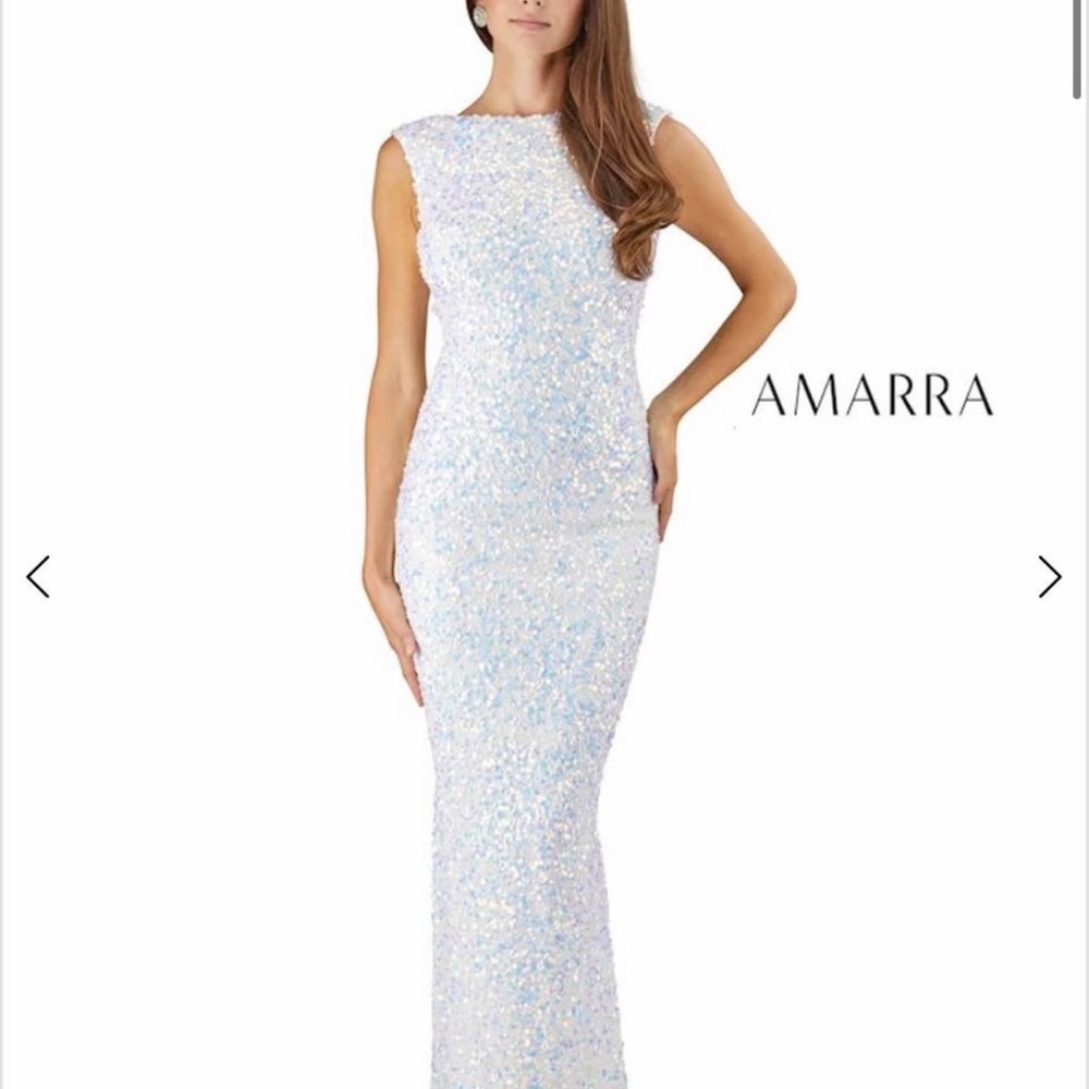 Amarra Women's Elegant White Sequin Prom Dress